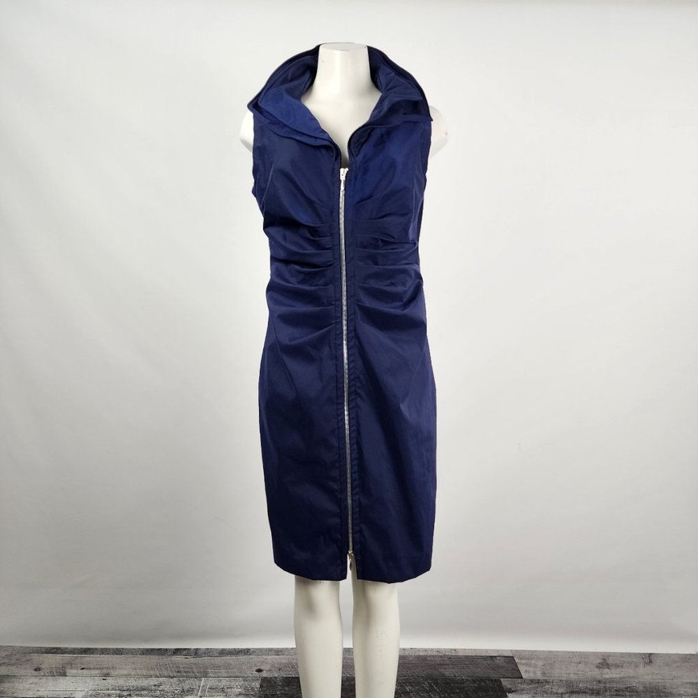 Joseph Ribkoff Navy Blue Zip Ruched Collared Dress Size 12